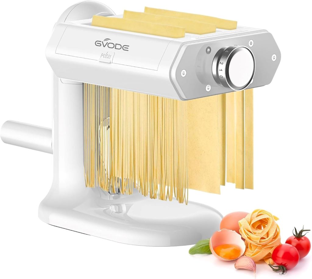 GVODE 3-in-1 pasta tool shown creating fresh homemade pasta noodles.