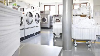 Industrial laundry machine in a commercial setting