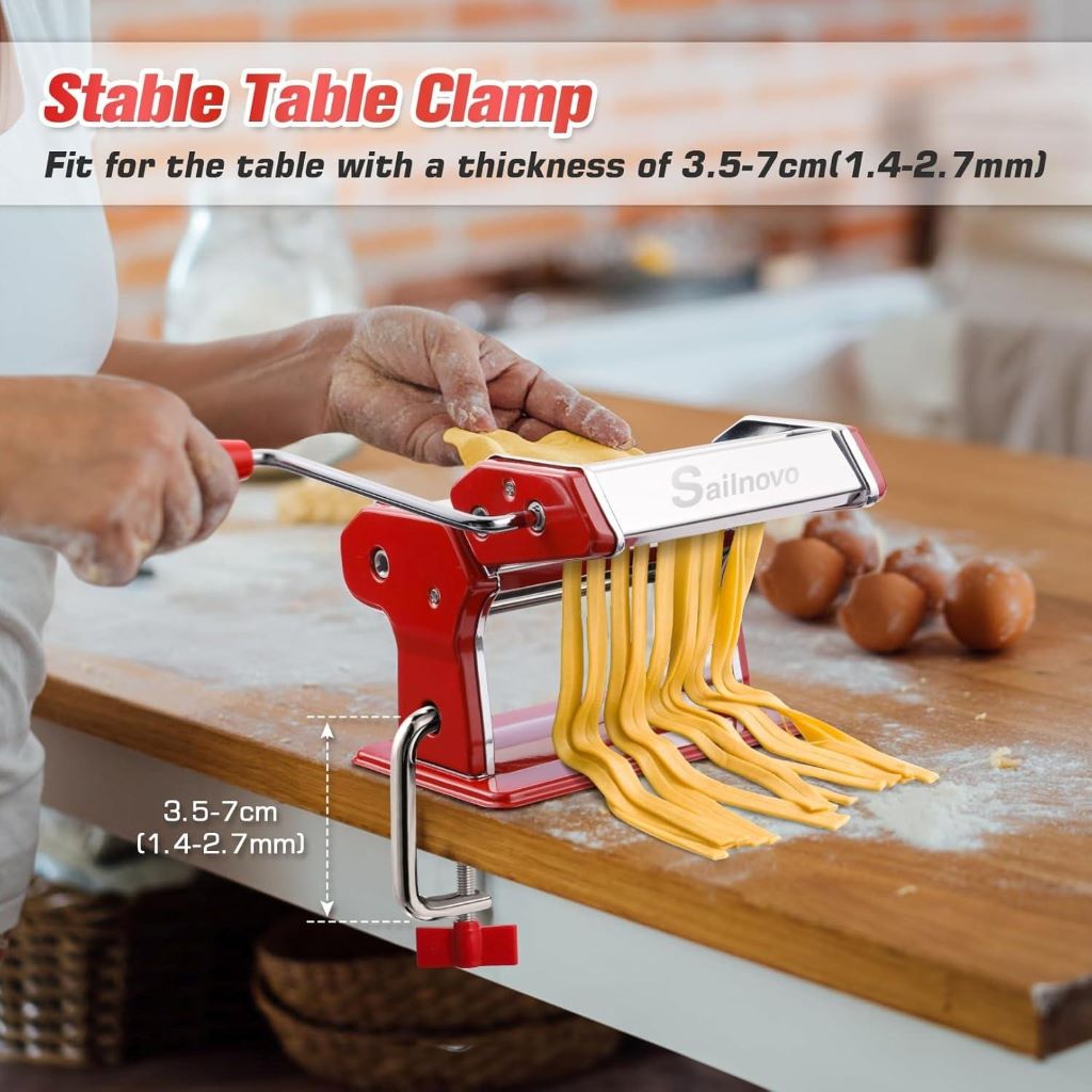 Sailnovo pasta maker on kitchen counter for a hands-on review.