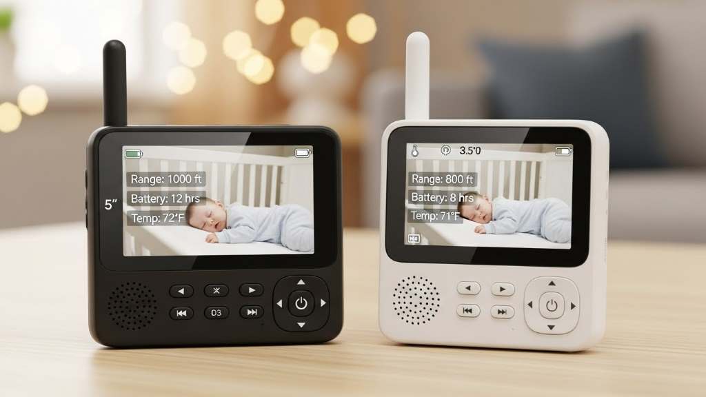 long-range non-WiFi baby monitors displaying features like range, screen size, and battery life