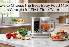Parent preparing vegetables in a baby food maker