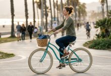 Person riding a cruiser bike with proper posture and balance